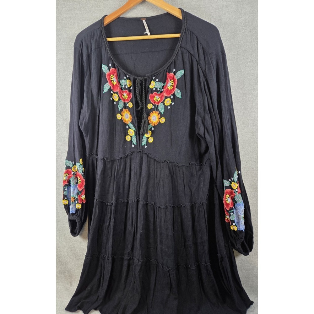 Free People Spell On You Embroidered Dress M Black Gauze Babydoll Whimsogoth